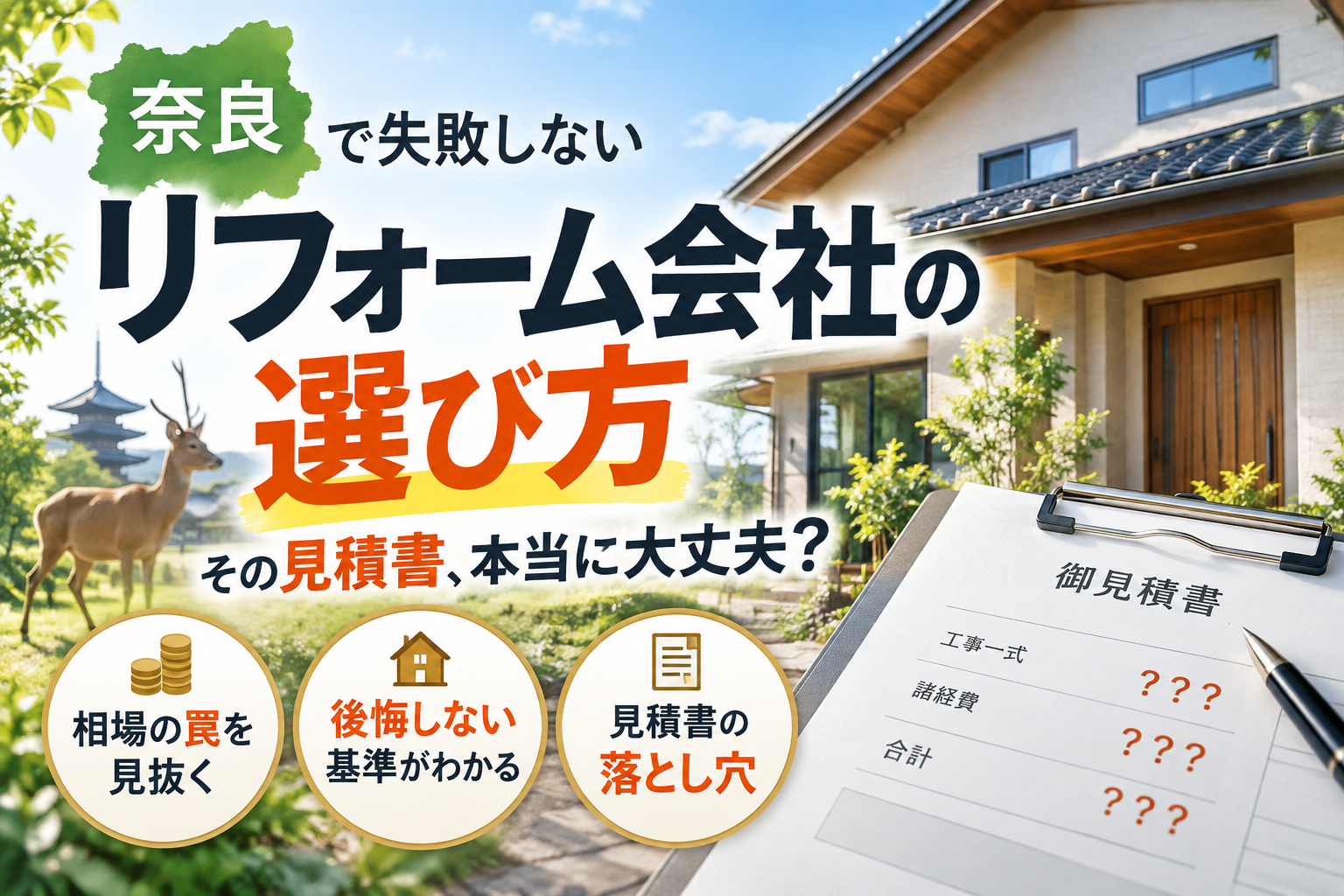 奈良のリフォーム会社の選び方！評判や相場に惑わされず後悔を防ぐ基準と見積書の罠