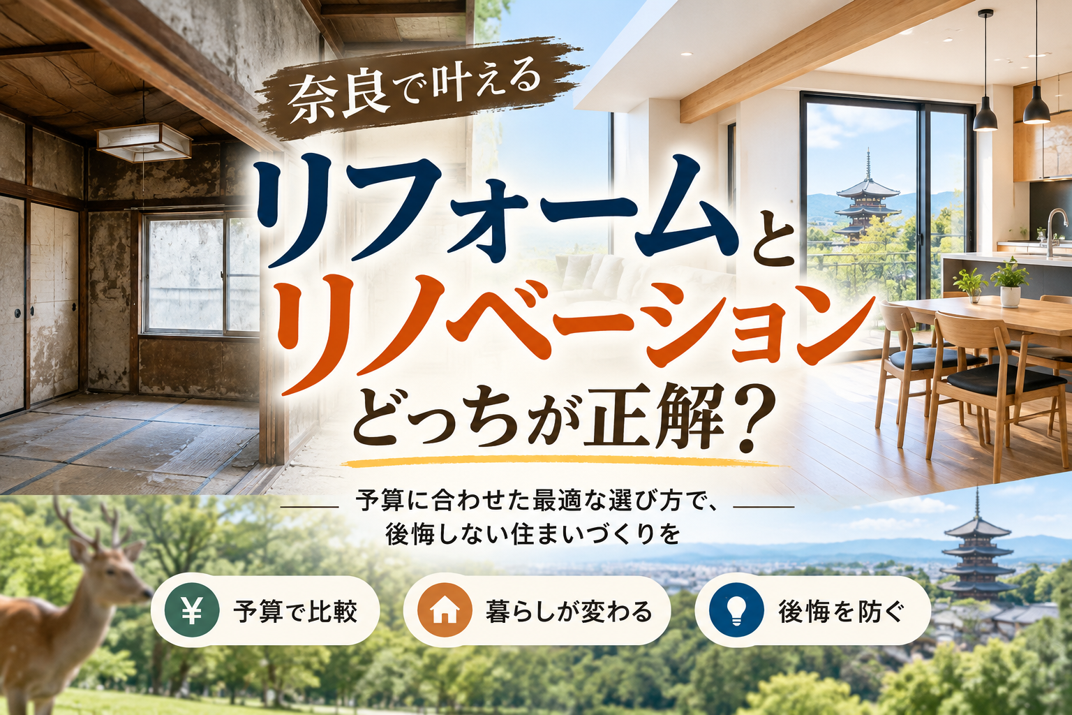 奈良のリフォームとリノベーションの違いとは？予算別の現実と後悔しない選び方を徹底解説！