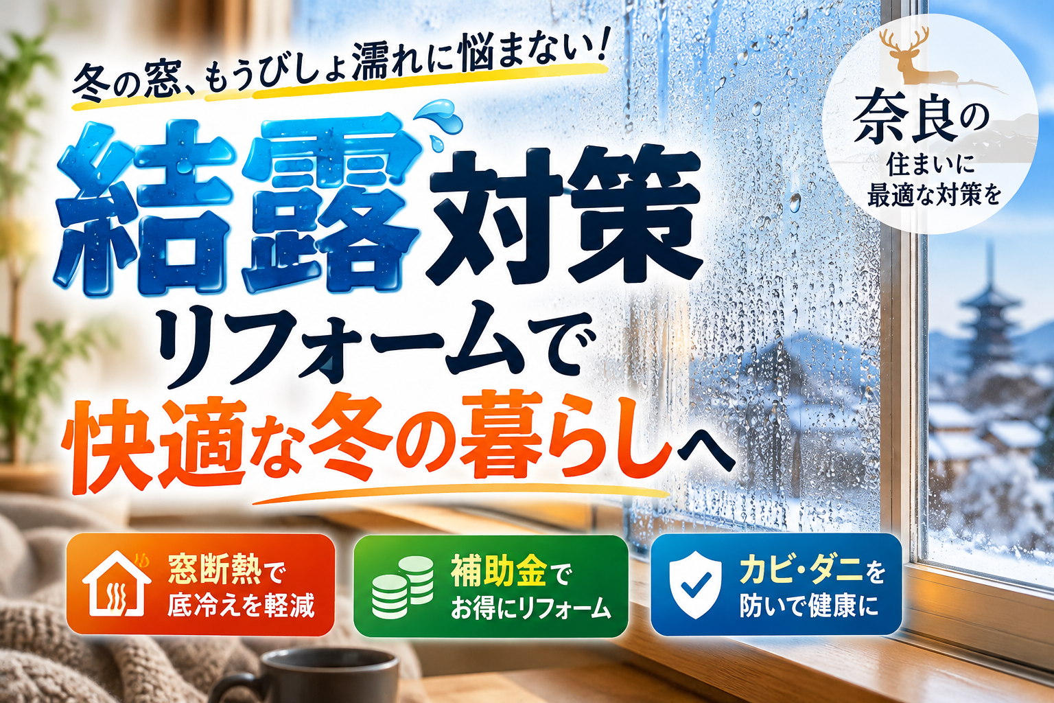 奈良の結露対策リフォーム術！窓断熱と補助金で底冷えの悩みをスッキリ解決する住まいの新常識
