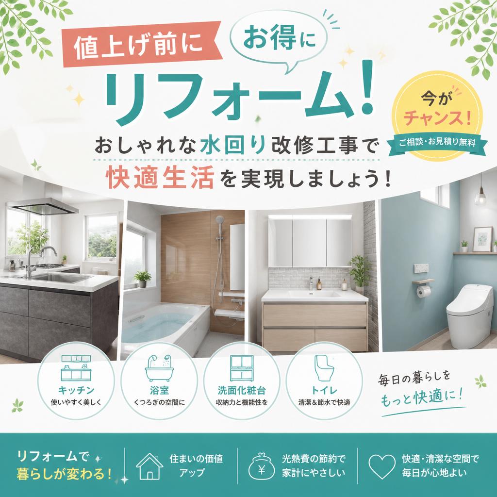値上げ前にお得にリフォーム！おしゃれな水回り改修工事で快適生活を実現しましょう！