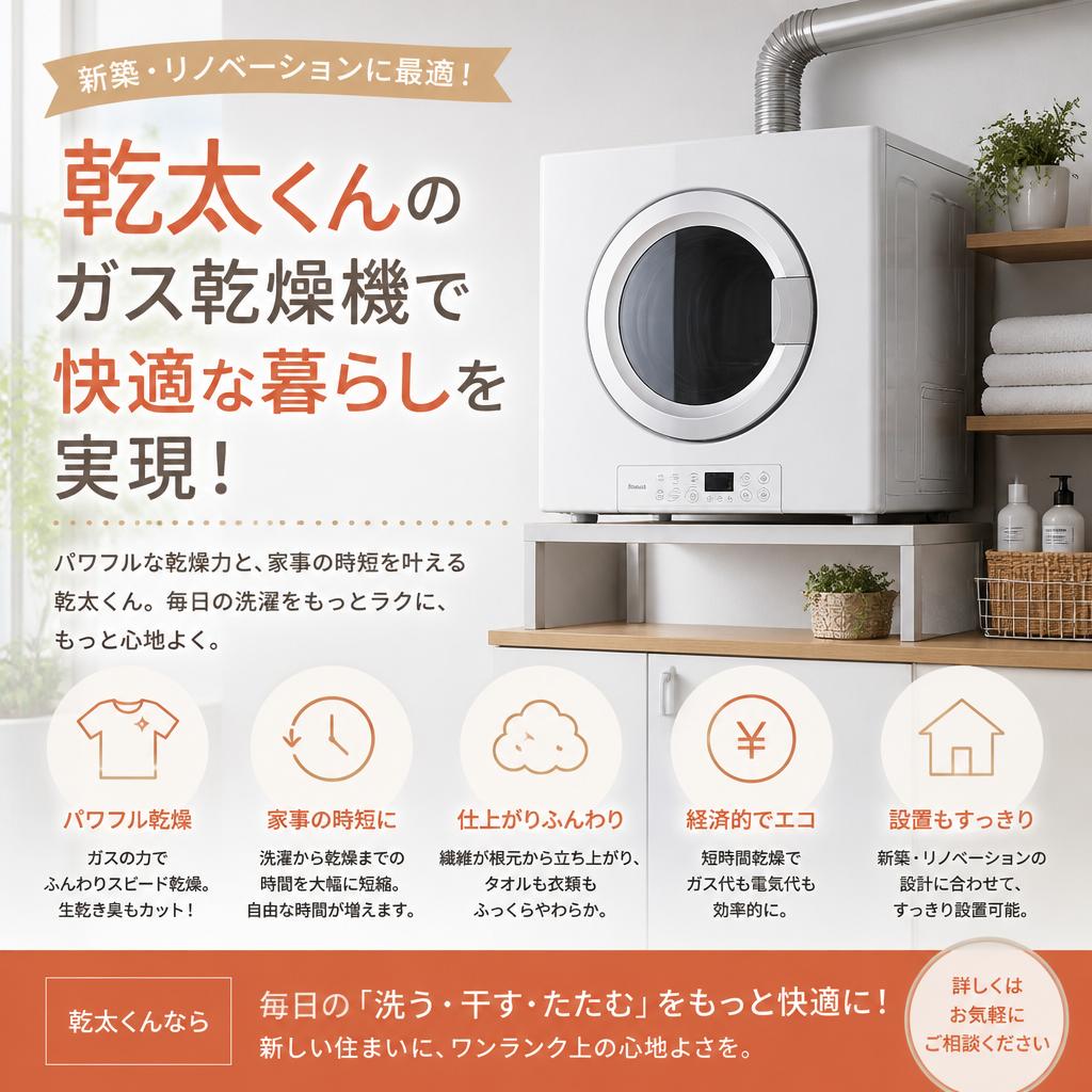 新築・リノベーションに最適！乾太くんのガス乾燥機で快適な暮らしを実現！