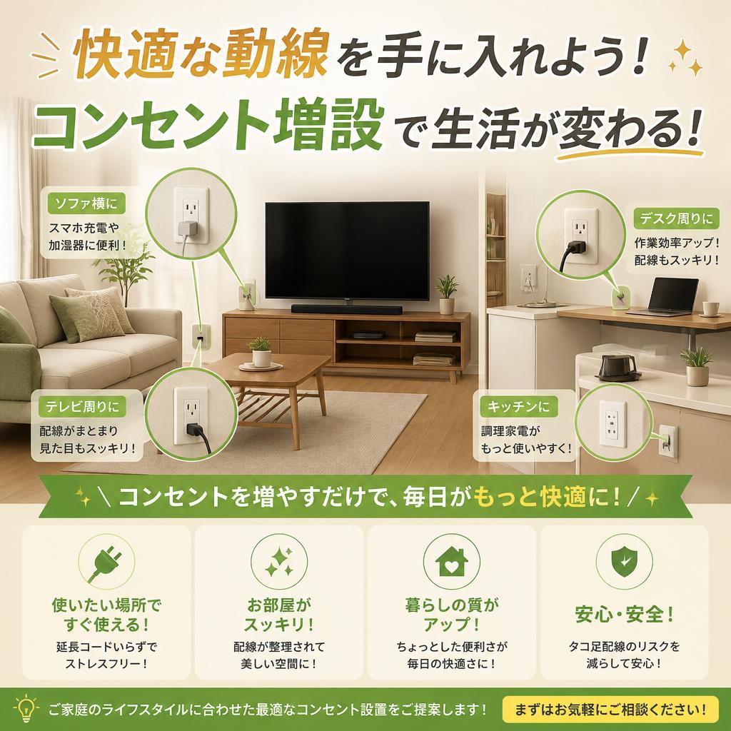 快適な動線を手に入れよう！コンセント増設で生活が変わる！