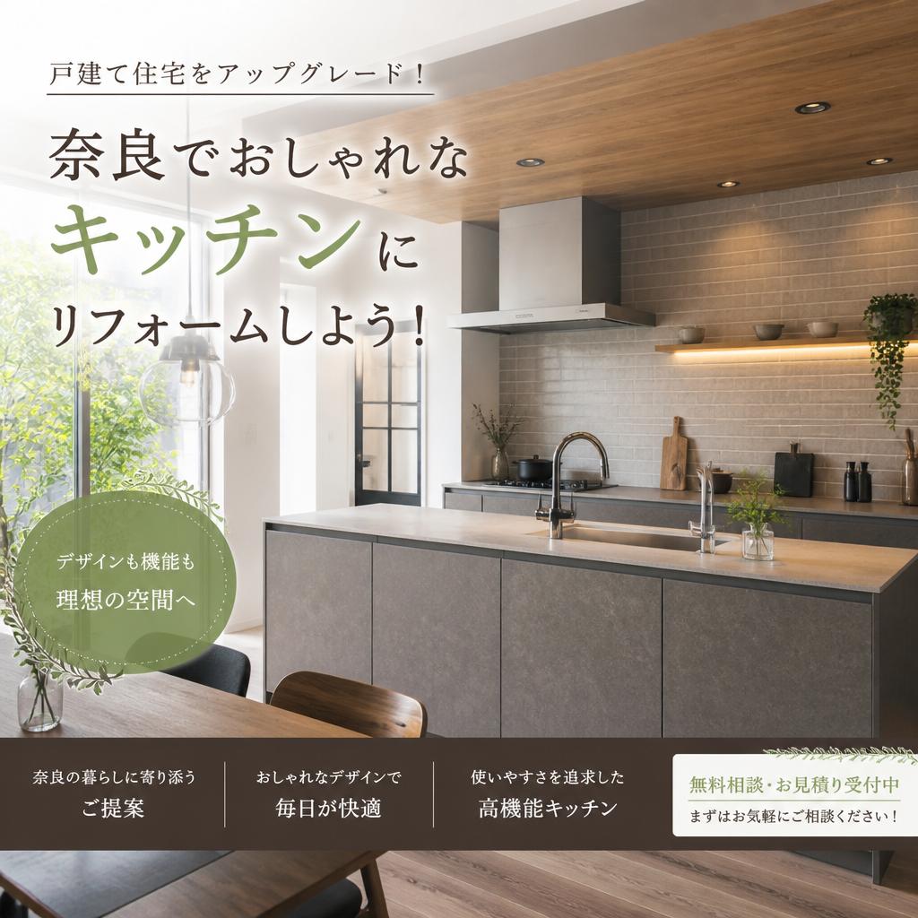 戸建て住宅をアップグレード！奈良でおしゃれなキッチンにリフォームしよう！