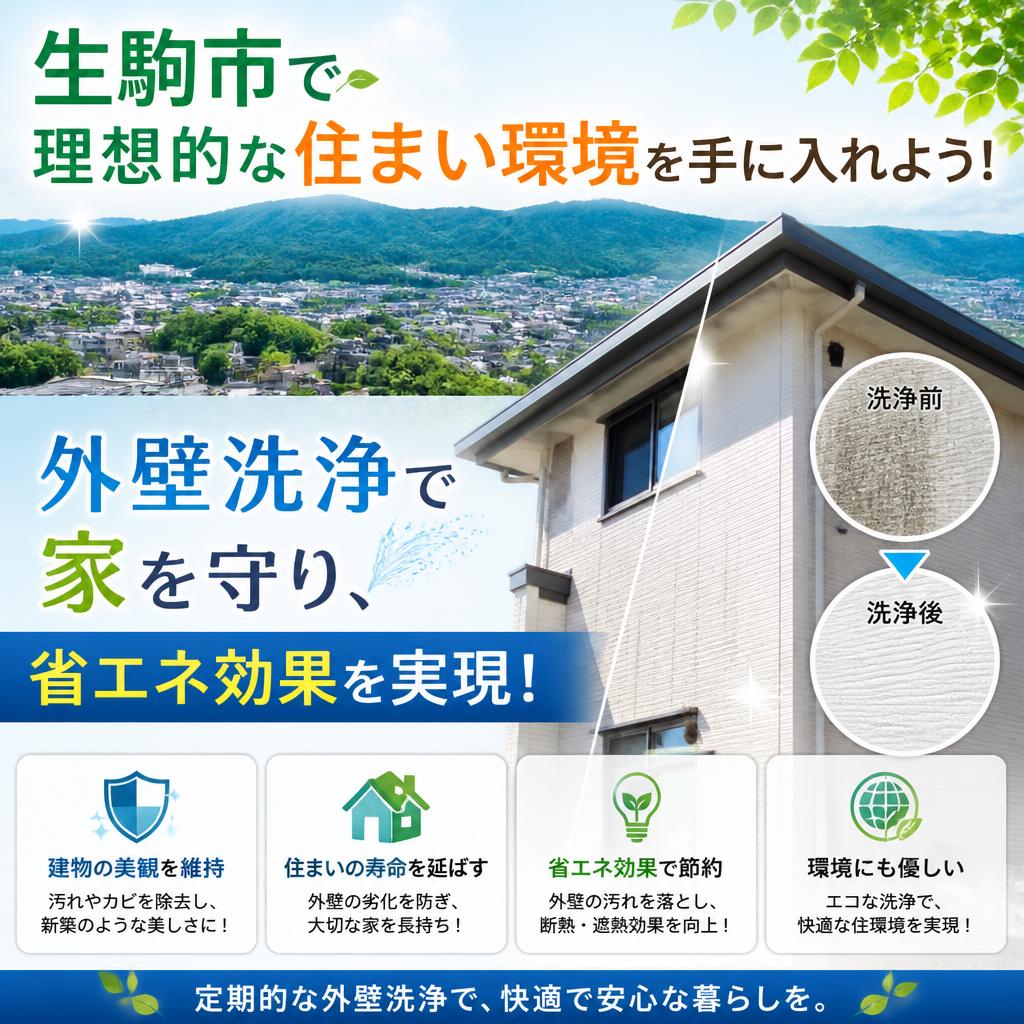 生駒市で理想的な住まい環境を手に入れよう！外壁洗浄で家を守り、省エネ効果を実現！
