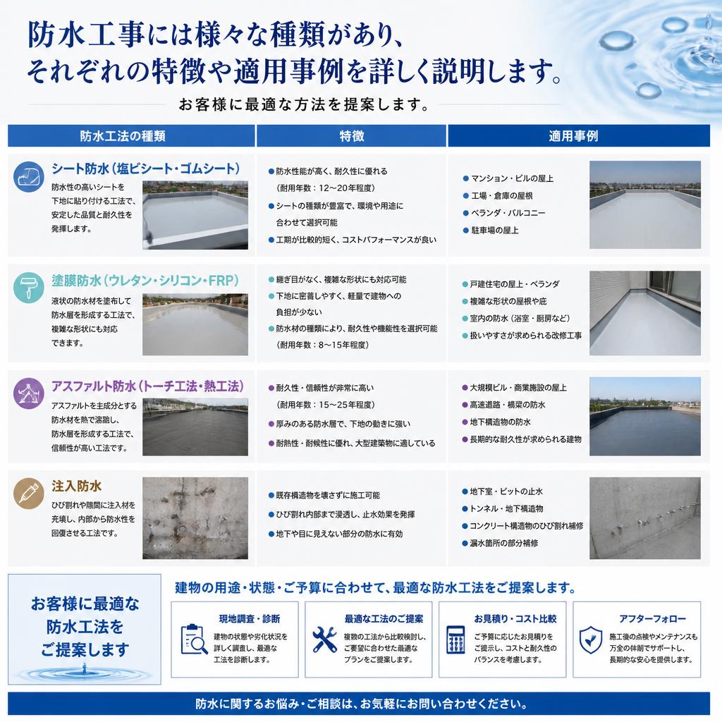 2. 防水工事の種類と特徴