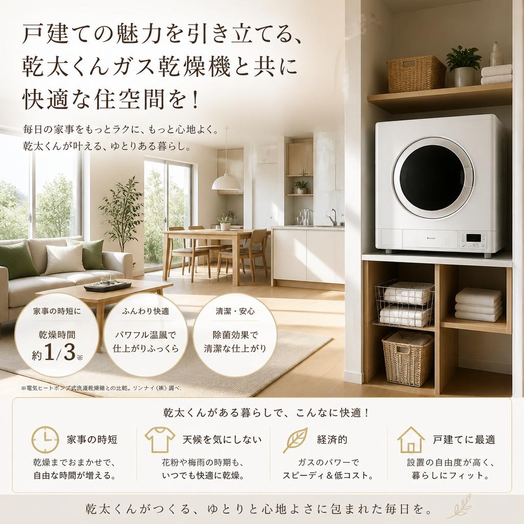 戸建ての魅力を引き立てる、乾太くんガス乾燥機と共に快適な住空間を！