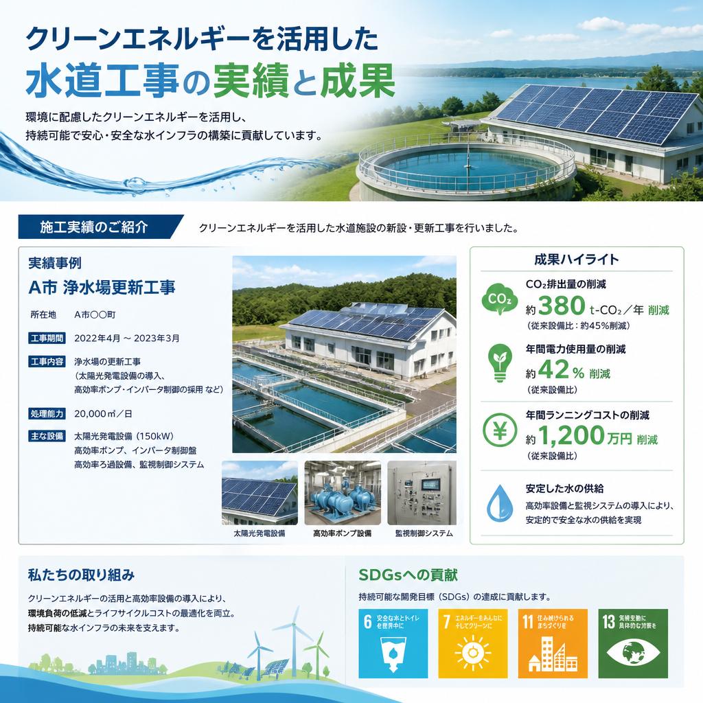 実績紹介：クリーンエネルギーを利用した水道工事